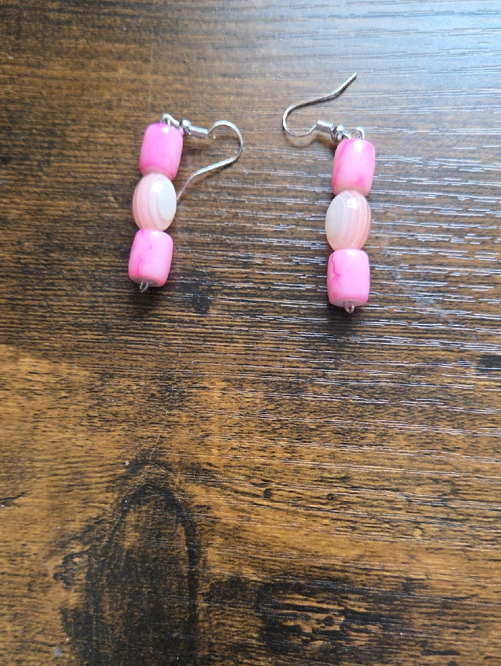 Pink Beaded Drop Earrings with Mother-of-Pearl Accent - Women Jewelry